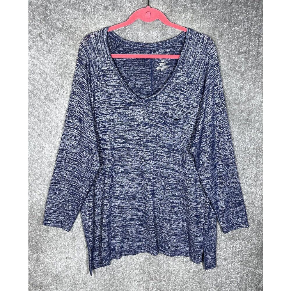 Sonoma Top Womens Size 2X Blue Slub Knit Long Sleeve V-Neck Tunic Stretch Pocket